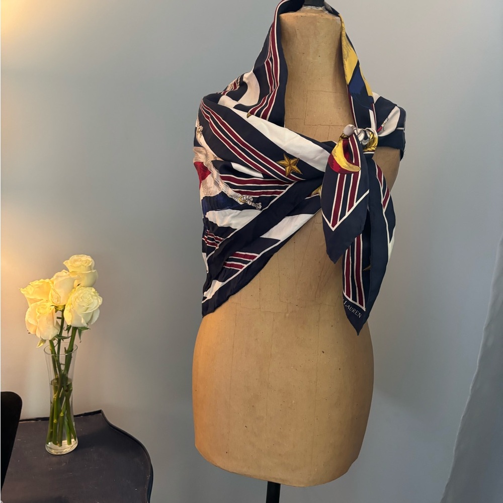Ralph Lauren *rare* RLYC YACHT club Anchor Geometric Silk Scarf